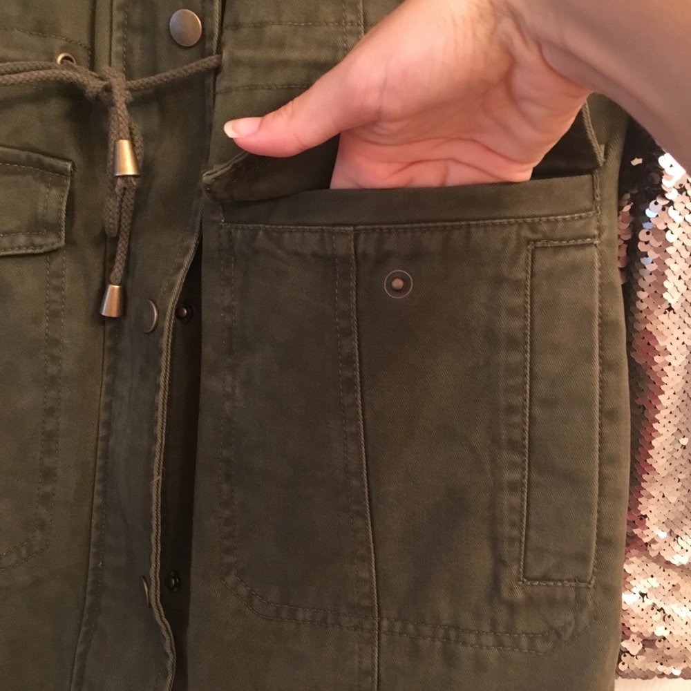 Army Green with Sequin Arms Jacket / Coat - Picture 4 of 7